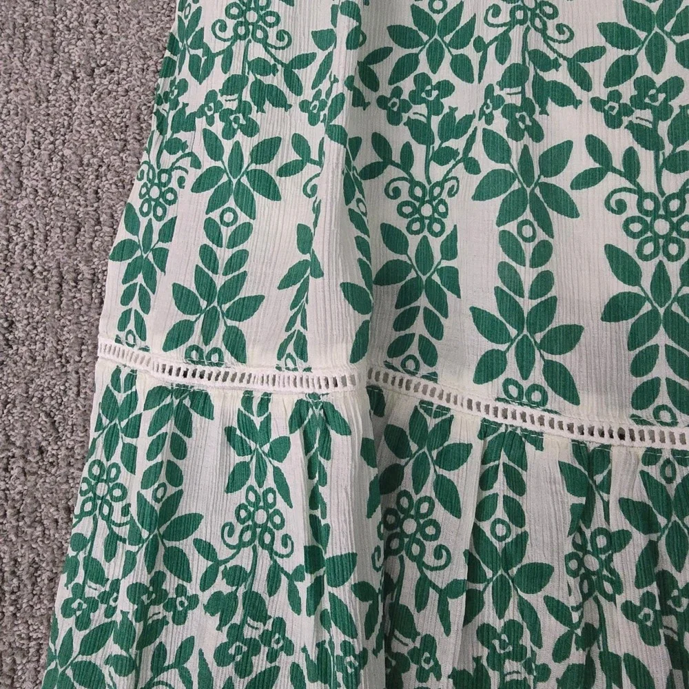 Skies Are Blue Tiered Maxi Skirt Womens‎ XXL Green White Boho Cottagecore